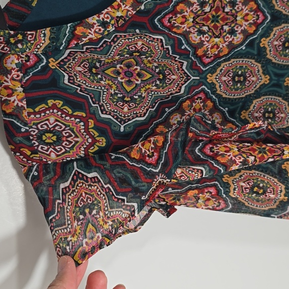 {LOFT} Womens Tapestry Ruffle Split Neck Blouse - Size XL - Picture 4 of 15